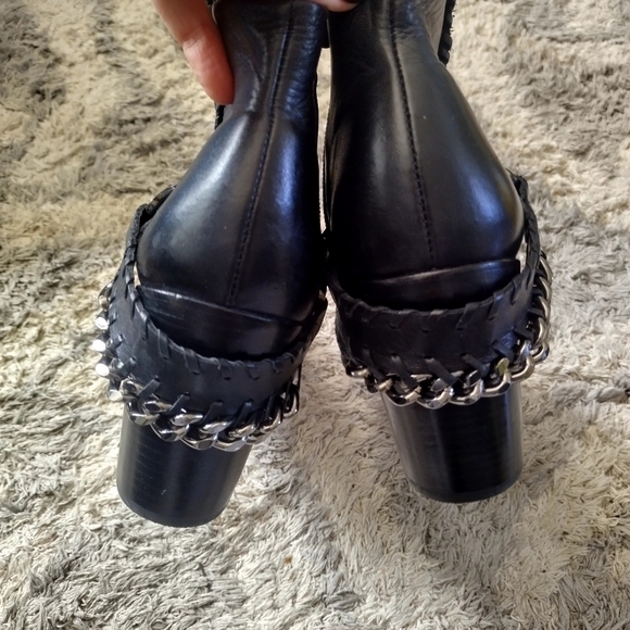 Schutz fishnet pointy toe chain buckle heel booties sz 8,5 - Picture 6 of 8